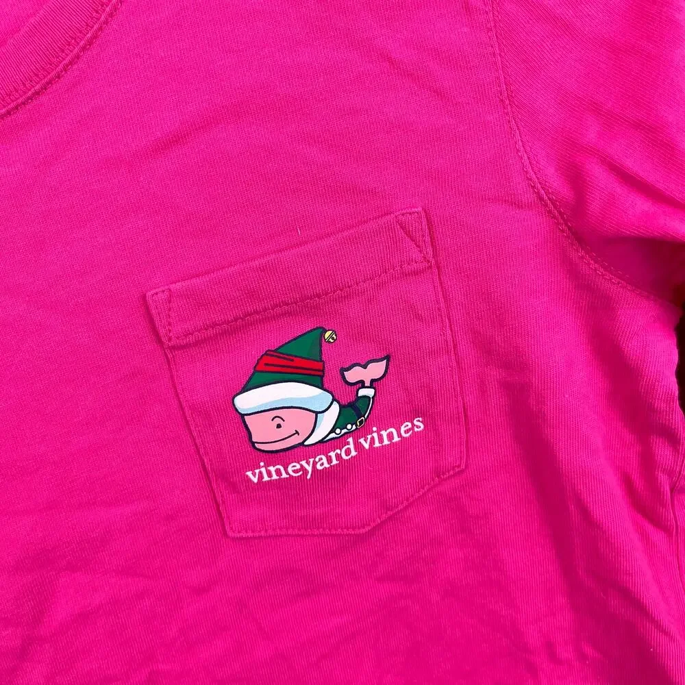 Vineyard Vines Girls Long Sleeve Elf Whale Pocket Tee Shirt M 10-12